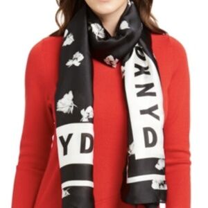DKNY Black & White Floral Logo Scarf